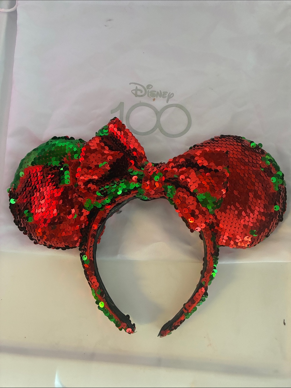 Disney Parks Christmas Red & Green Sequin Minnie Ears